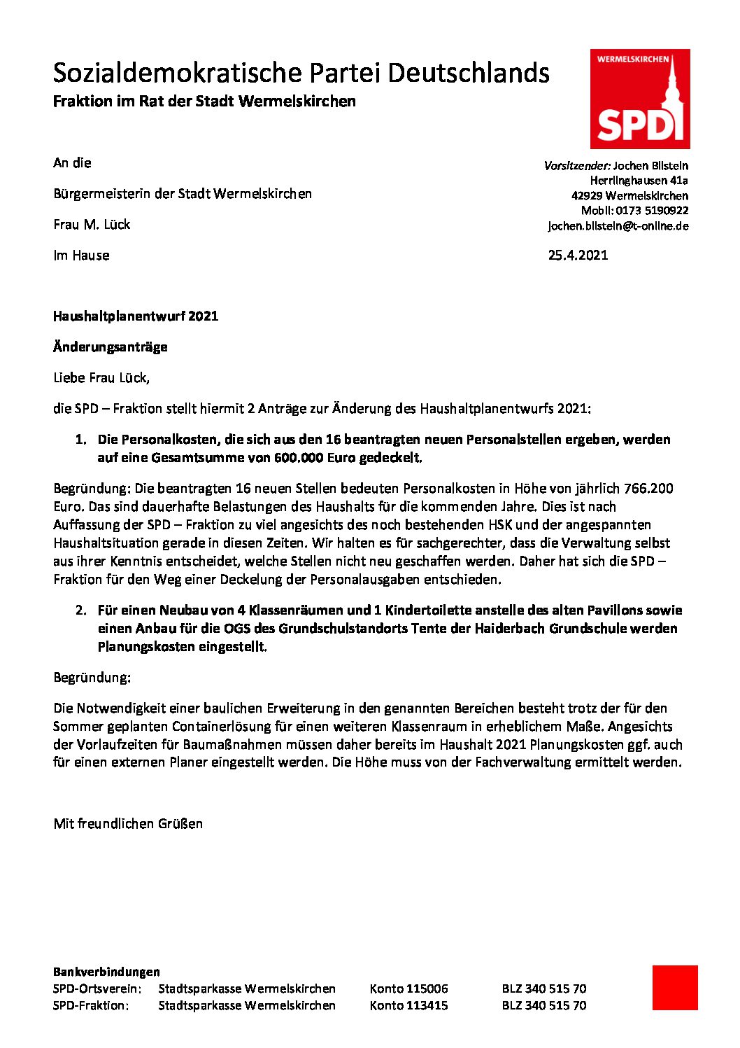 Änderungsanträge zum Haushalt 2021